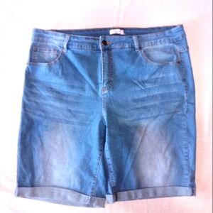 Blue Stretch Denim Blue Jean Shorts With Cuffs